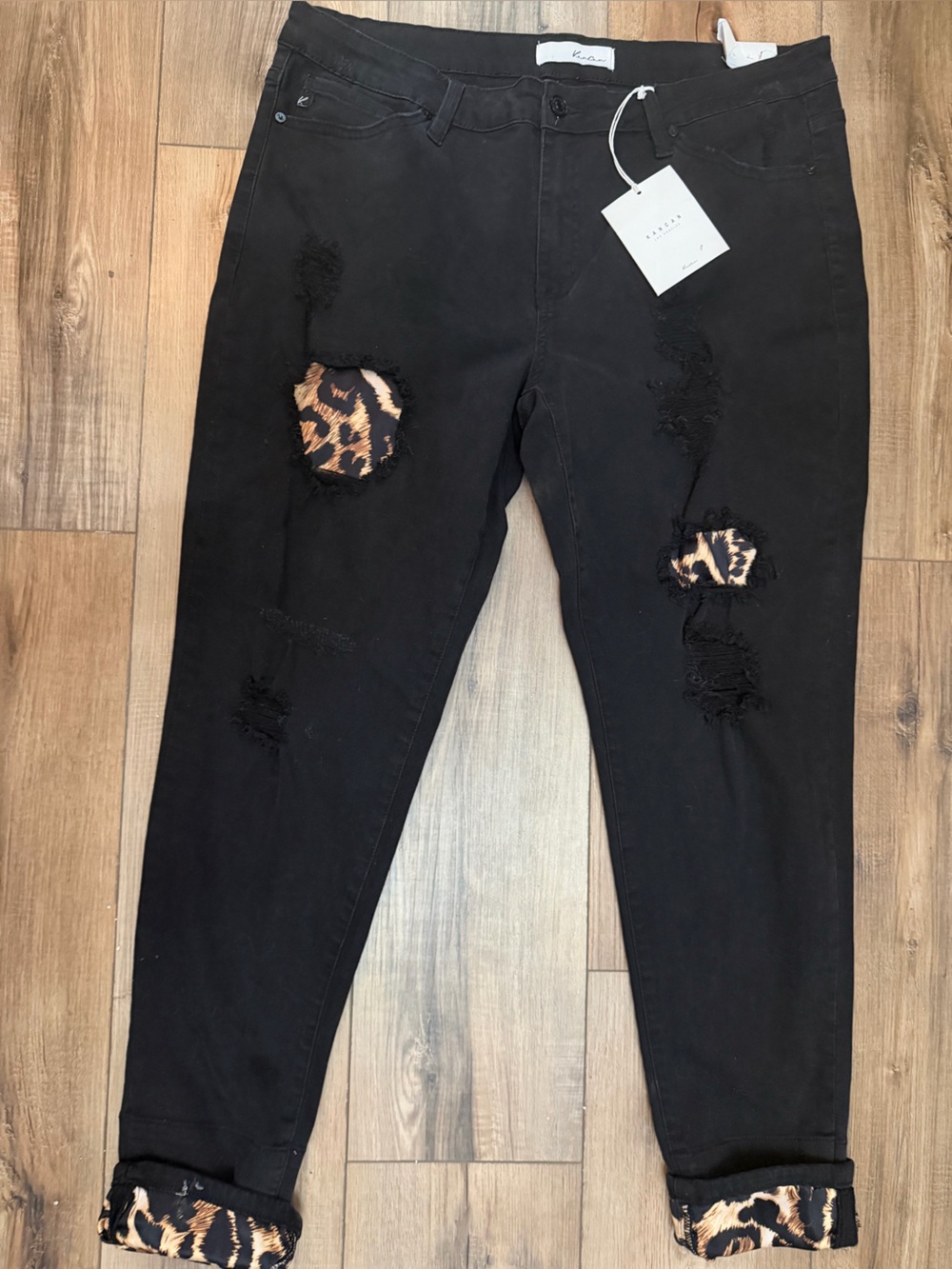 KanCan Black Skinny Jeans with Leopard Patch Accents